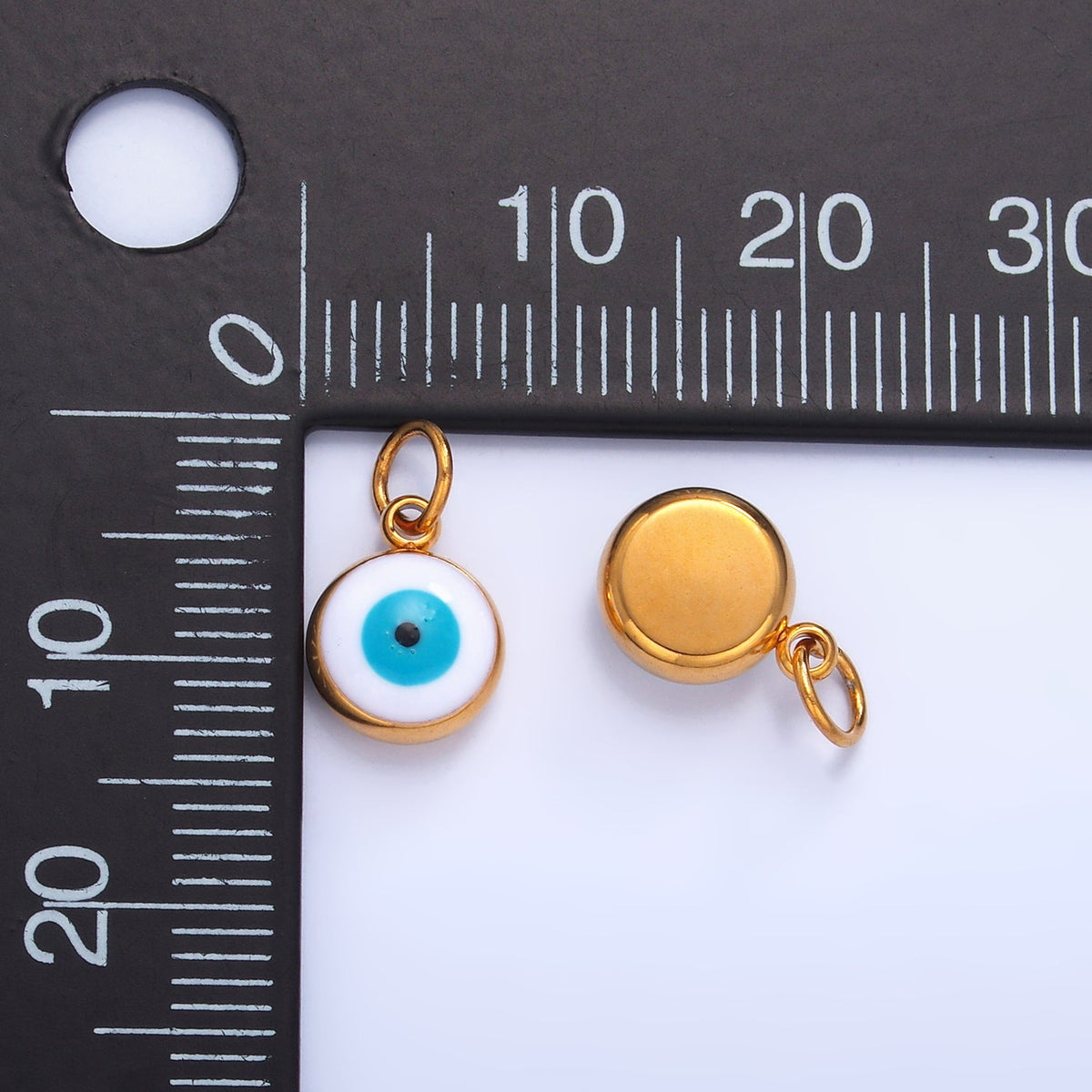 Stainless Steel 8mm Evil Eye Enamel Round Charm in Gold &amp; Silver | P727