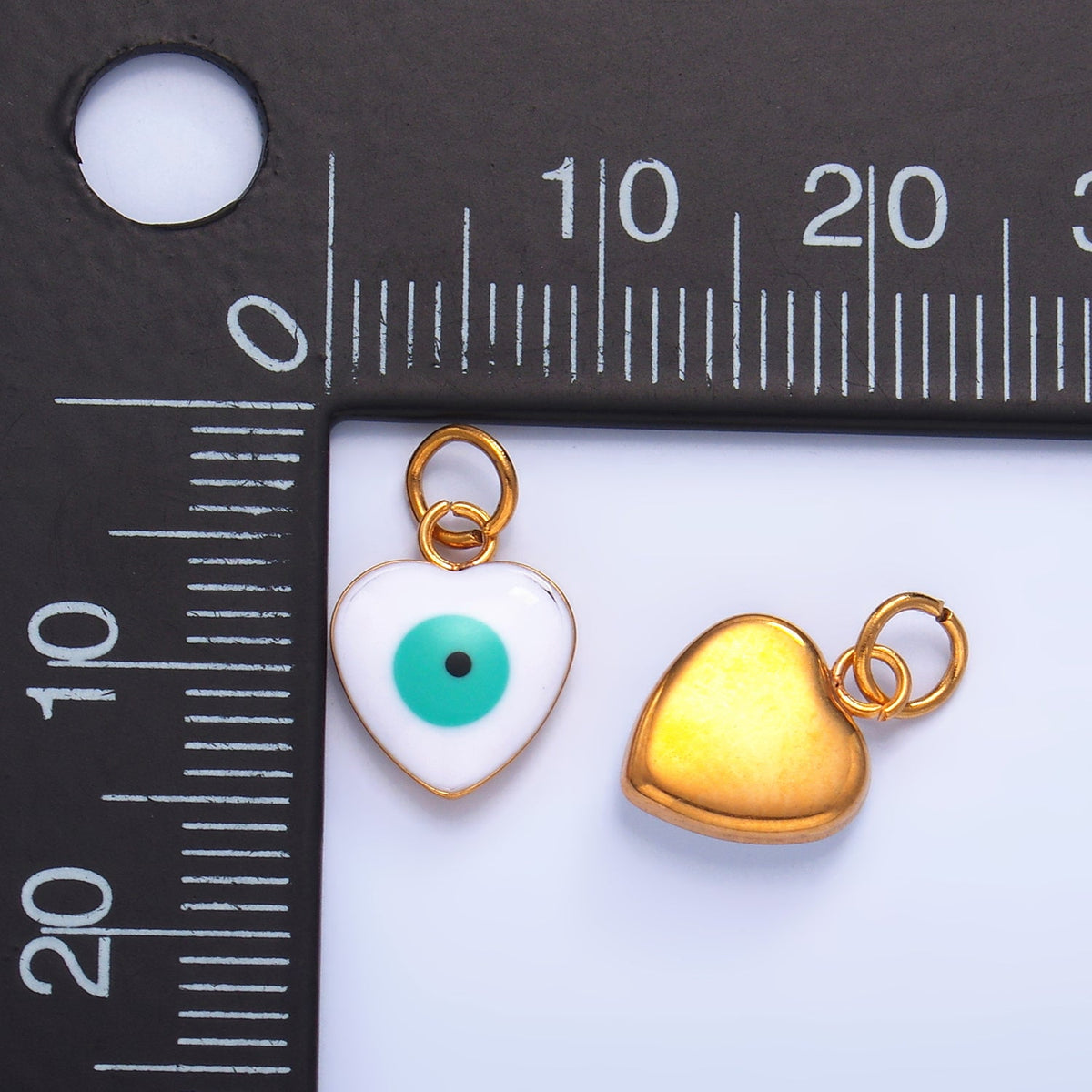 Stainless Steel 11.5mm Evil Eye Enamel Heart Charm in Gold &amp; Silver | P733