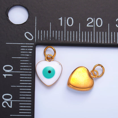 Stainless Steel 11.5mm Evil Eye Enamel Heart Charm in Gold &amp; Silver | P733