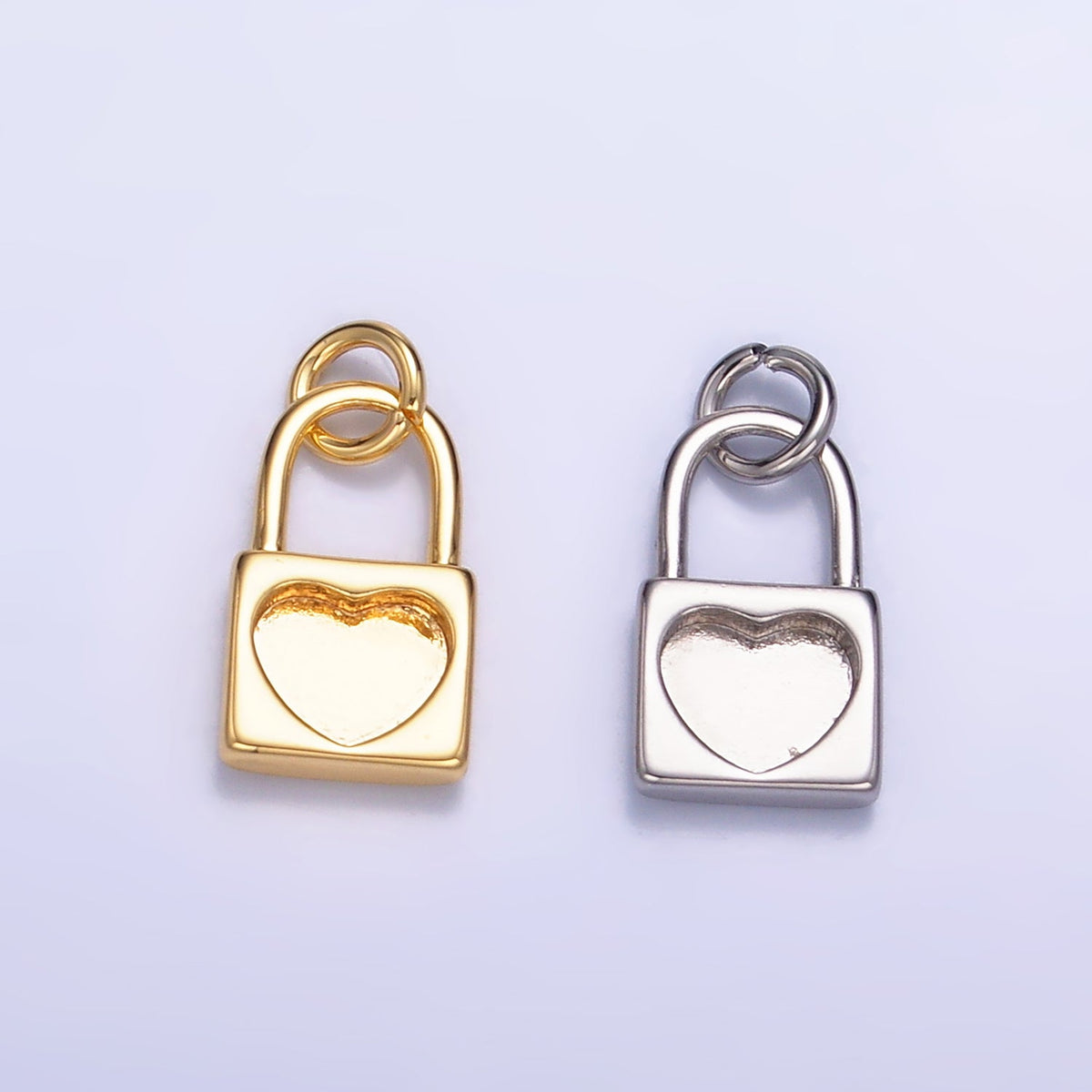 24K Gold Filled 11.5mm Heart Padlock Mini Charm in Gold &amp; Silver | W871