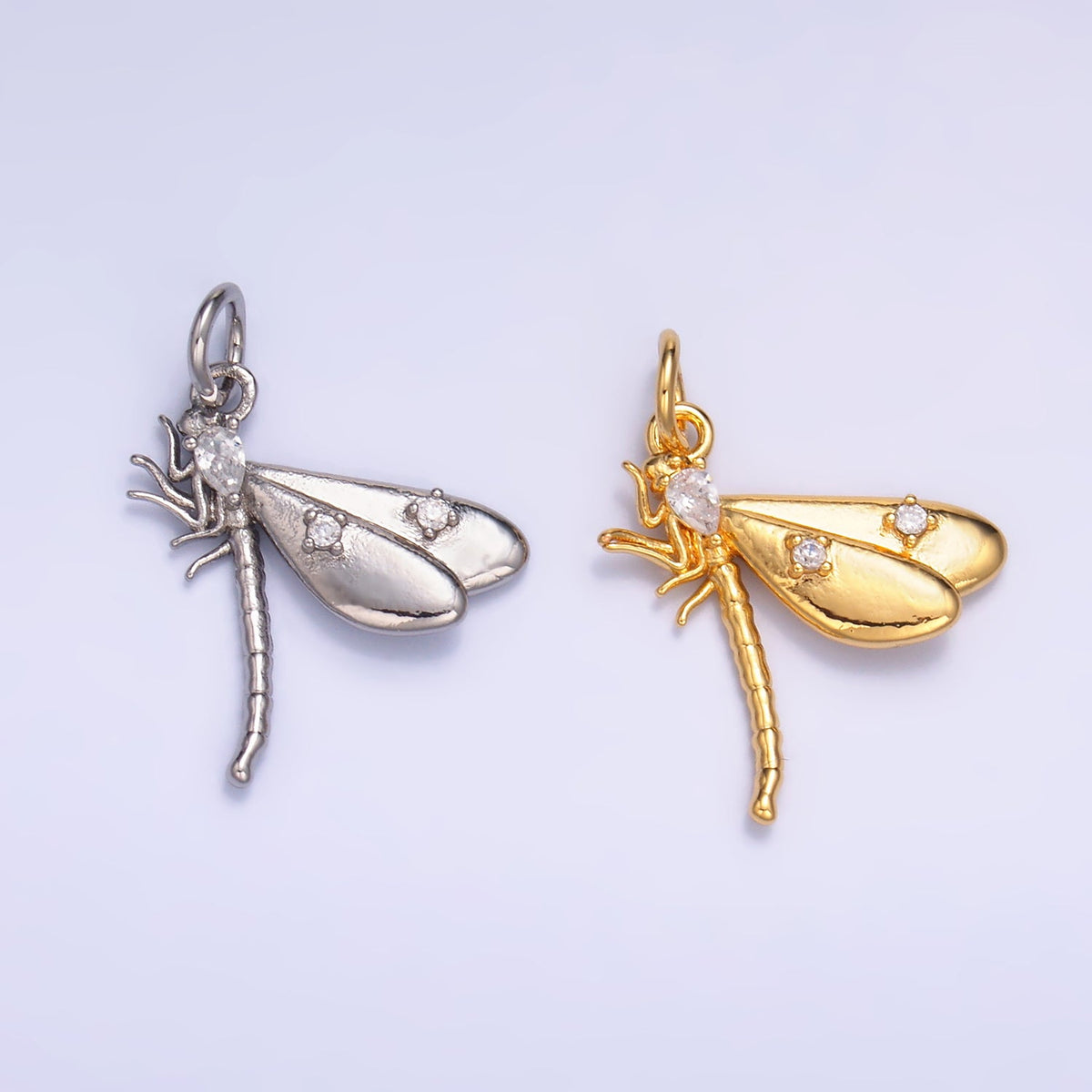 24K Gold Filled CZ Dragonfly Insect Charm in Gold &amp; Silver | M175