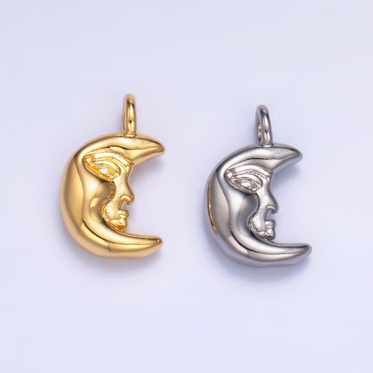 24K Gold Filled 12.5mm Celestial Crescent Moon Face Charm in Gold &amp; Silver | W833