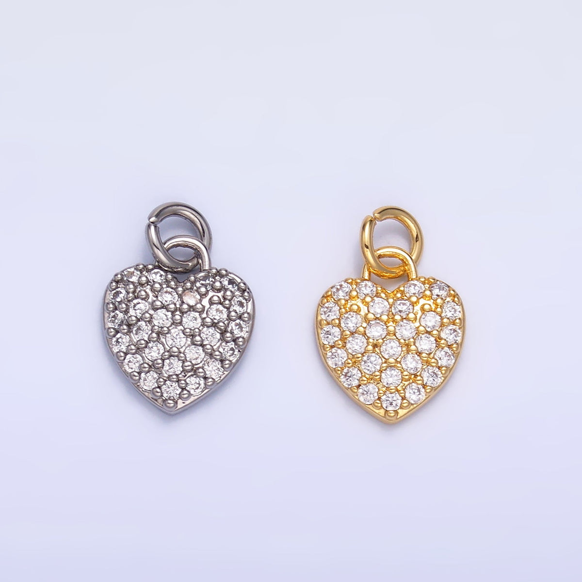 24K Gold Filled 10mm Micro Paved CZ Heart Mini Charm in Gold &amp; Silver | W831