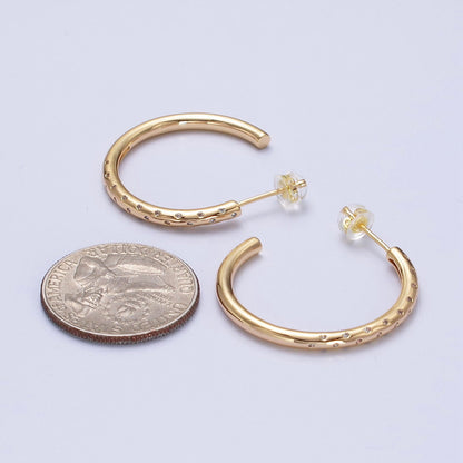 30mm Clear CZ Dotted C-Shaped Hoop Earrings in Gold &amp; Silver | AB749 AB741