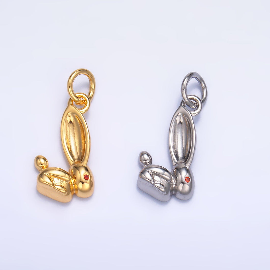 24K Gold Filled CZ Rabbit Bunny Multidimensional 3D Charm in Gold &amp; Silver | M174