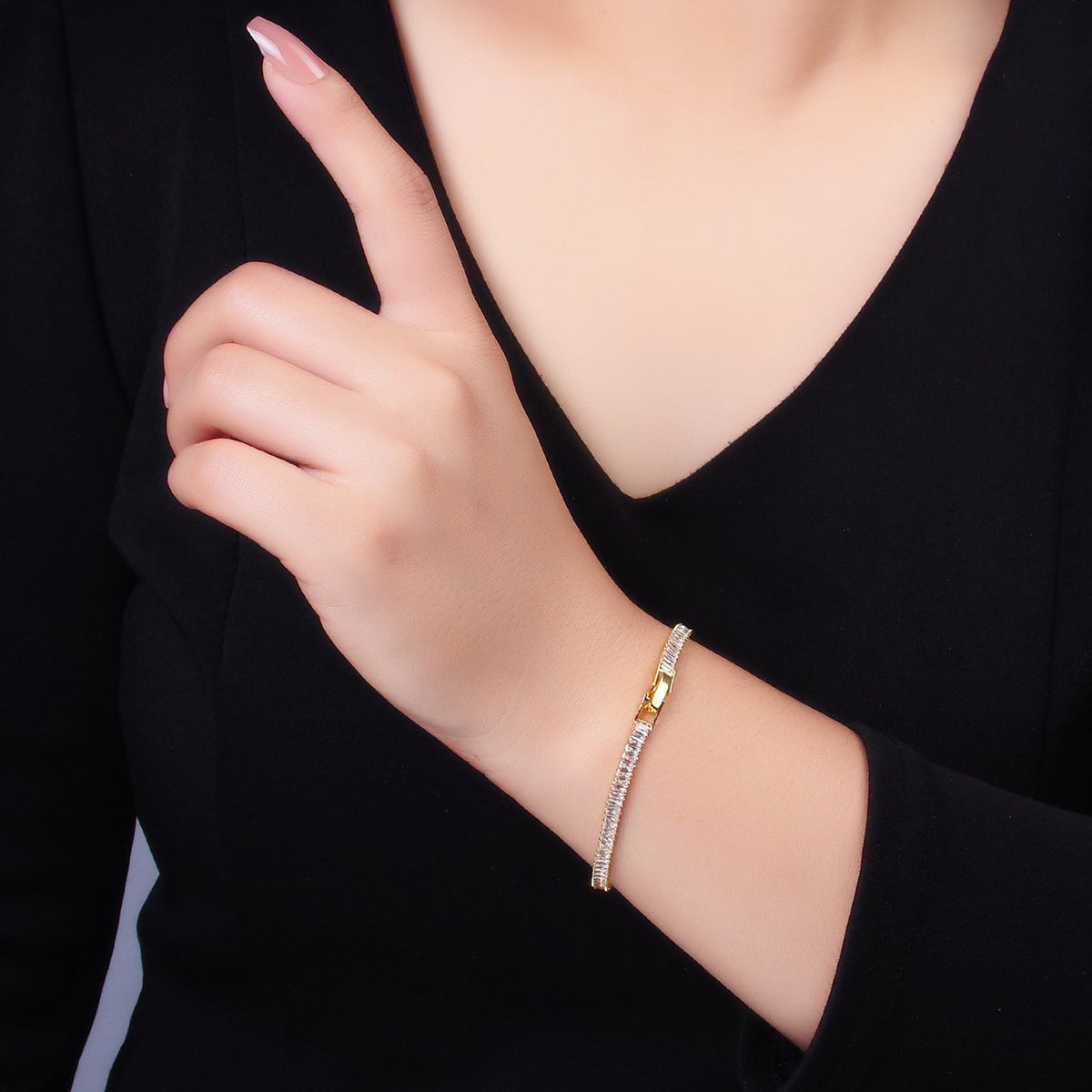 24K Gold Filled 3.5mm Clear Baguette CZ 7 Inch Tennis Bracelet | WA-2976