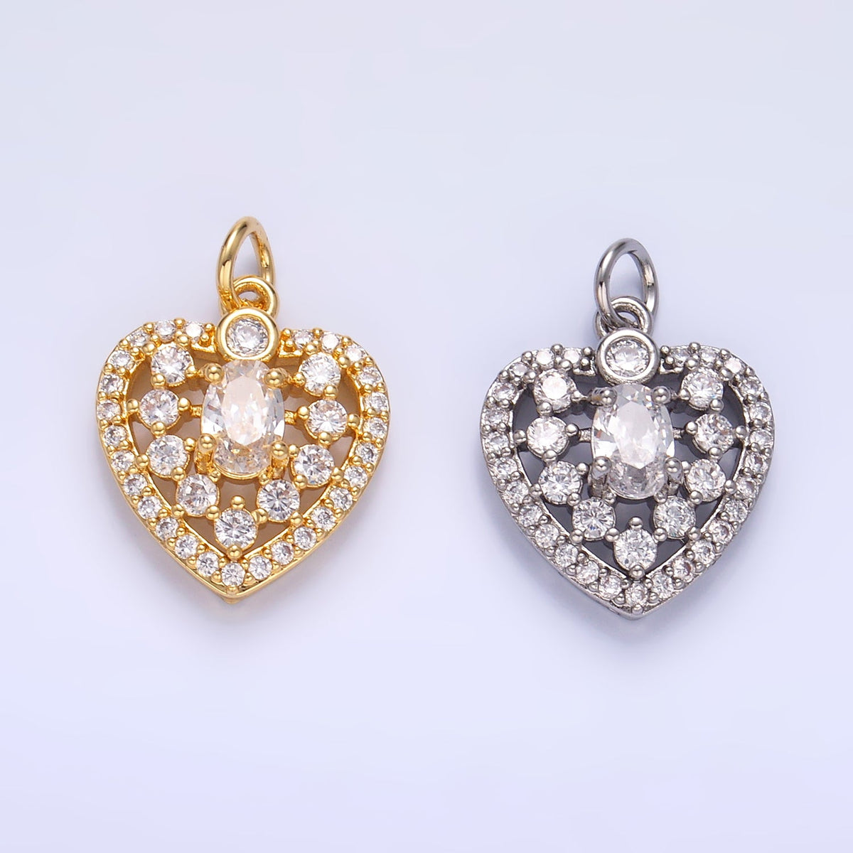 24K Gold Filled 17mm Micro Paved CZ Heart Charm in Gold &amp; Silver | W802