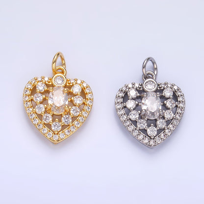 24K Gold Filled 17mm Micro Paved CZ Heart Charm in Gold &amp; Silver | W802