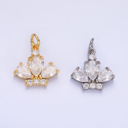 24K Gold Filled Clear CZ Micro Paved Crown Mini Charm in Gold &amp; Silver | W808