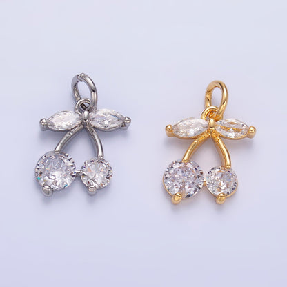 24K Gold Filled 12.5mm Clear CZ Cherry Fruit Charm in Gold &amp; Silver | W807