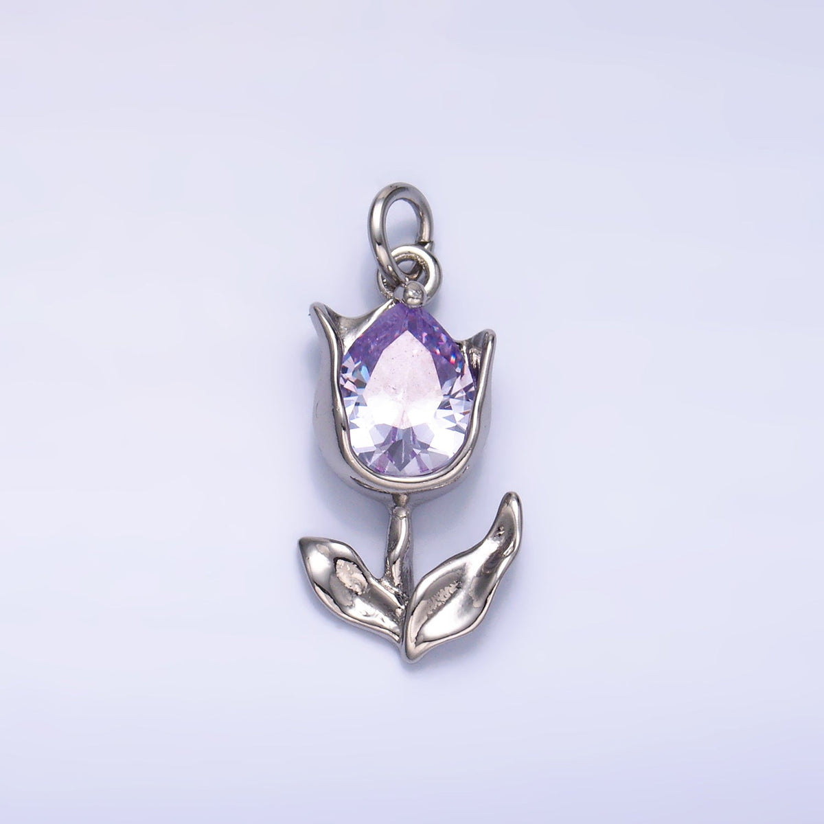 24K Gold Filled Clear, Pink CZ Tulip Charm in Gold &amp; Silver | W819 W820 M182