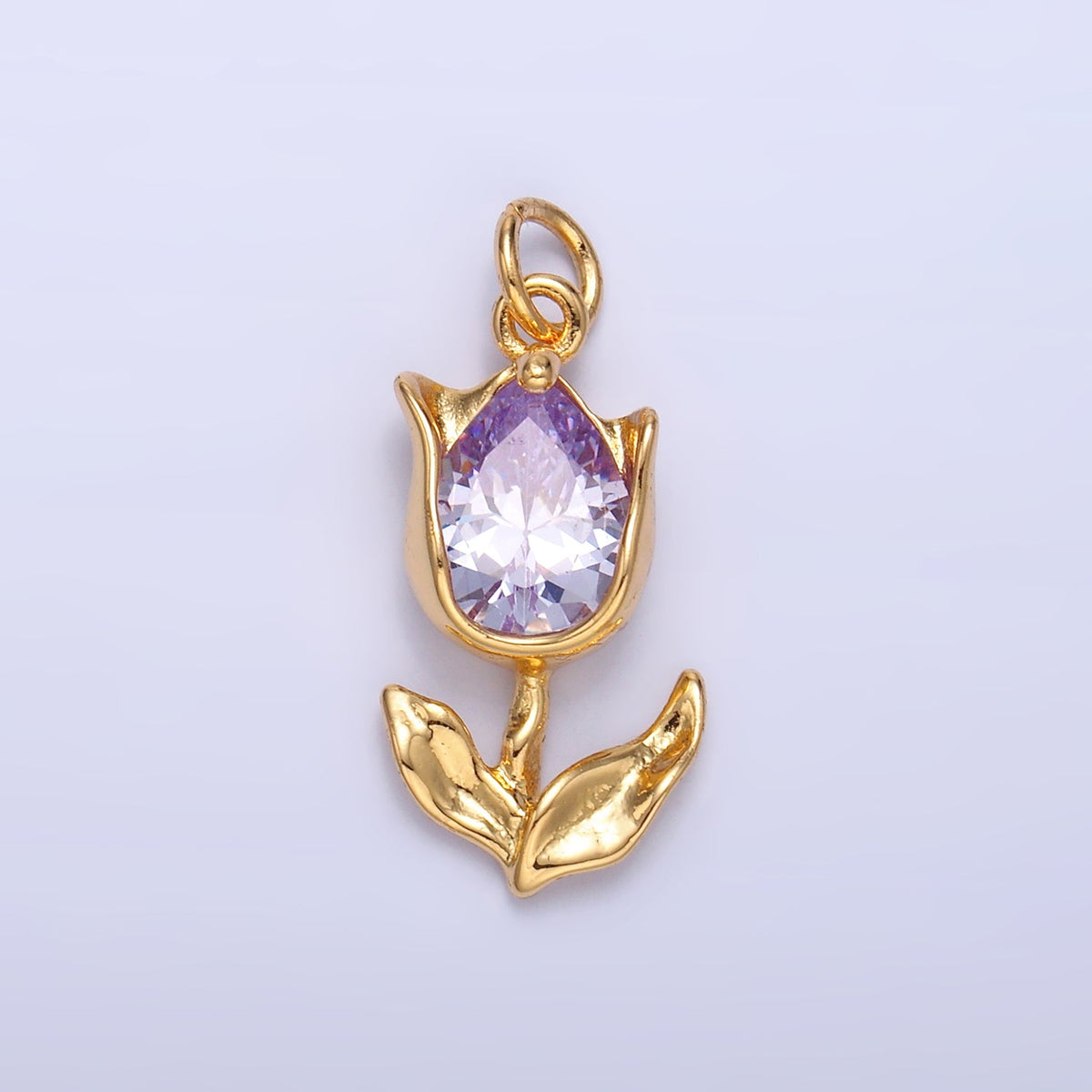 24K Gold Filled Clear, Pink CZ Tulip Charm in Gold &amp; Silver | W819 W820 M182