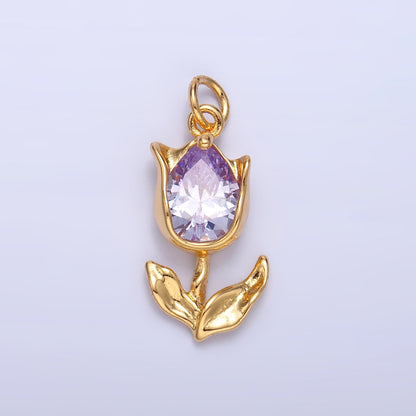 24K Gold Filled Clear, Pink CZ Tulip Charm in Gold &amp; Silver | W819 W820 M182
