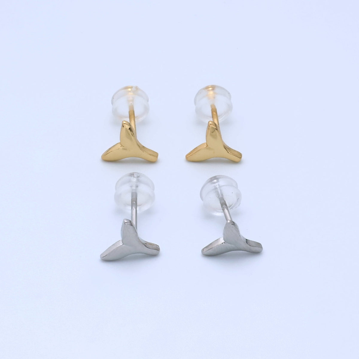 14K Gold Filled 7mm Whale Tail Minimalist Mini Stud Earrings in Gold &amp; Silver | Q290 AD162