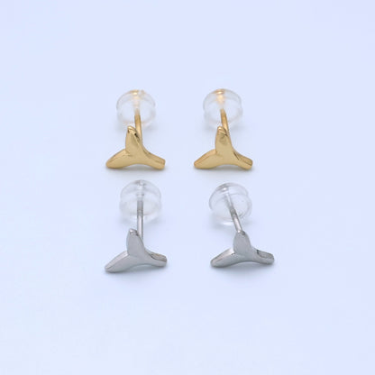 14K Gold Filled 7mm Whale Tail Minimalist Mini Stud Earrings in Gold &amp; Silver | Q290 AD162