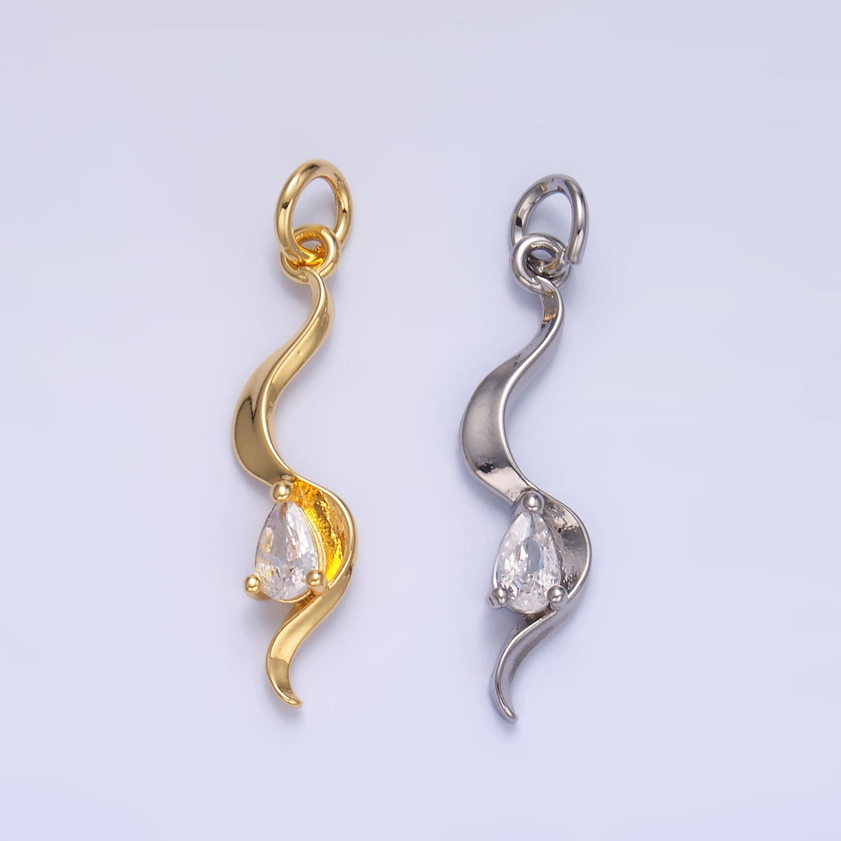24K Gold Filled Clear CZ Geometric Curve Charm in Gold &amp; Silver | W813