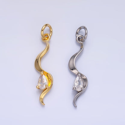 24K Gold Filled Clear CZ Geometric Curve Charm in Gold &amp; Silver | W813