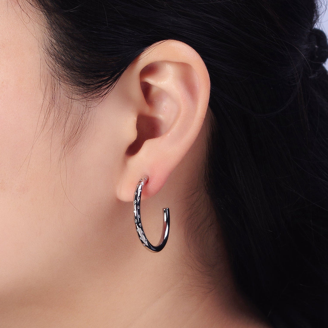 30mm Clear CZ Dotted C-Shaped Hoop Earrings in Gold &amp; Silver | AB749 AB741