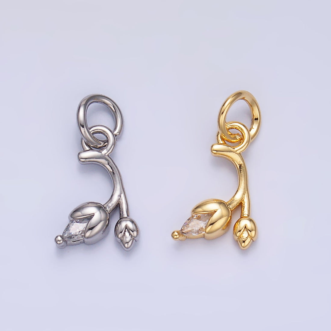 24K Gold Filled Marquise CZ Tulip Flower Mini Charm in Gold &amp; Silver | X312