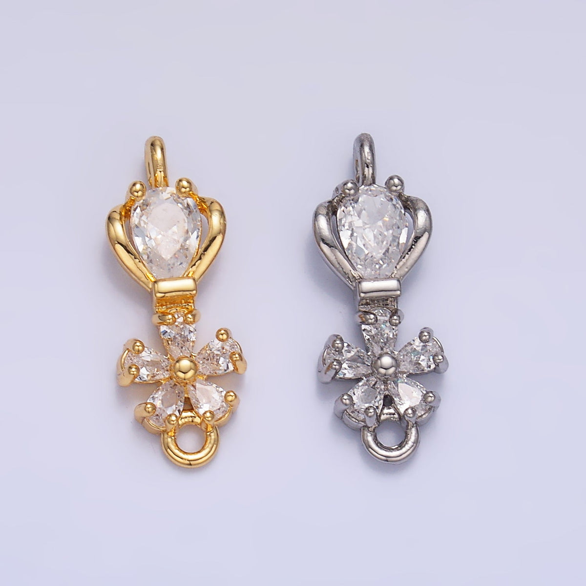 24K Gold Filled 19.5mm Flower Geometric CZ Connector in Gold &amp; Silver | Y002
