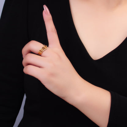 24K Gold Filled Micro Paved CZ Chevron Triple Band Ring | O306