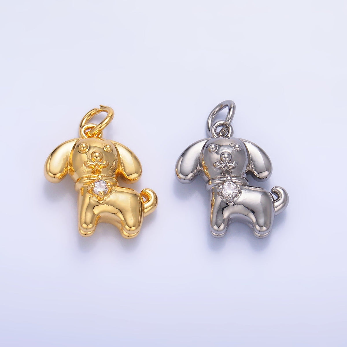 24K Gold Filled 15mm CZ Dog Pet Animal 3D Multidimensional Charm in Gold &amp; Silver | W891