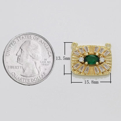 14K Gold Filled 13.5mm Green CZ Evil Eye Marquise Baguette Sunburst Rectangular Connector | Y374
