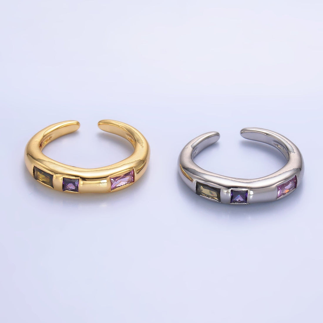 24K Gold Filled Multicolor Baguette Linear CZ Ring in Gold &amp; Silver | O750 O742
