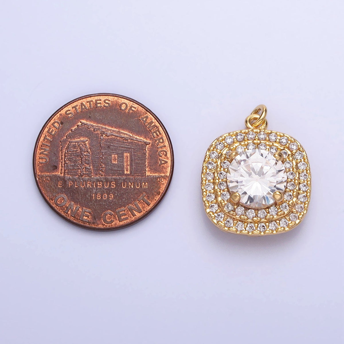 16K Gold Filled Square Micro Paved Round Clear CZ Add-On Charm in Gold &amp; Silver | AC389 AC390