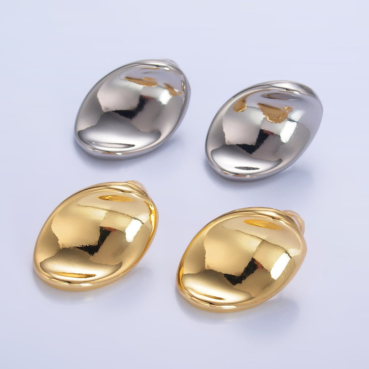 24K Gold Filled Curved Oval Stud Earrings in Gold &amp; Silver | AB919 AB921