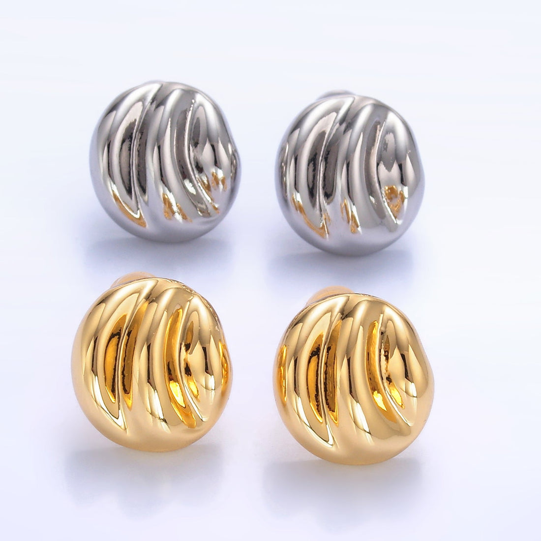 24K Gold Filled Geometric Hammered Lined Round Stud Earrings in Gold &amp; Silver | AB877 AB878