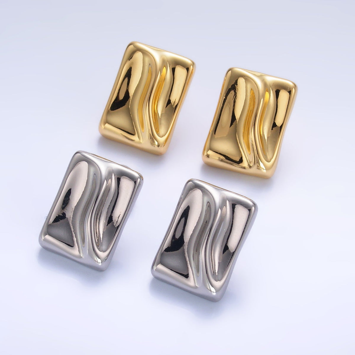 24K Gold Filled Molten Rectangular Stud Earrings in Gold &amp; Silver | AB794 AB795