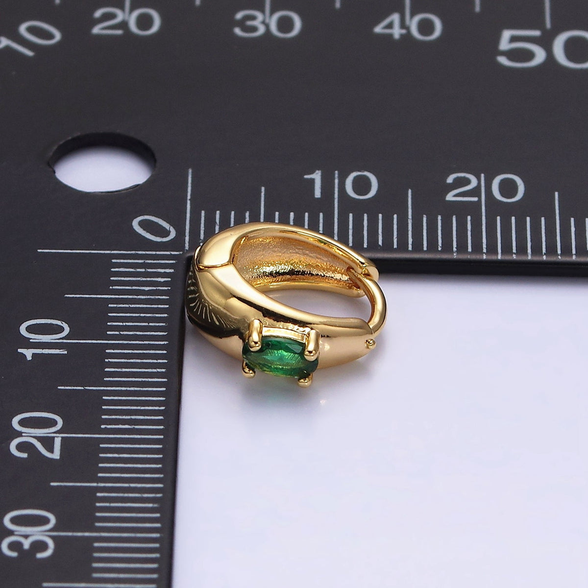 16K Gold Filled Emerald Green Oval CZ Dome 13mm Huggie Earrings in Silver &amp; Gold | AB1501 AD1016