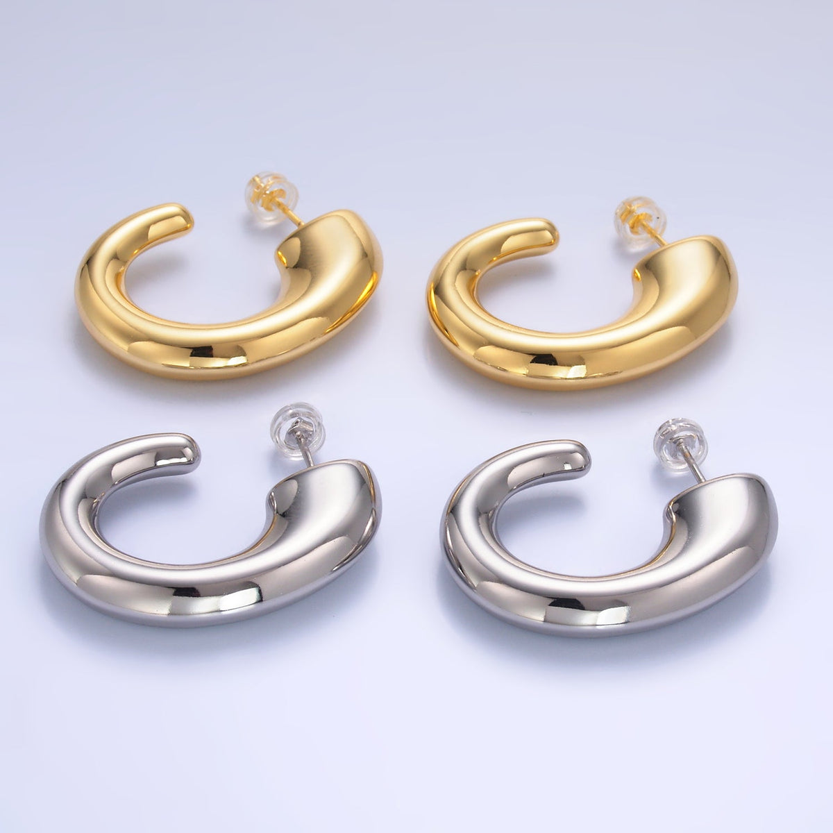 24K Gold Filled 35mm Minimalist J-Shaped Hoop Earrings in Gold &amp; Silver | AB861 AB862