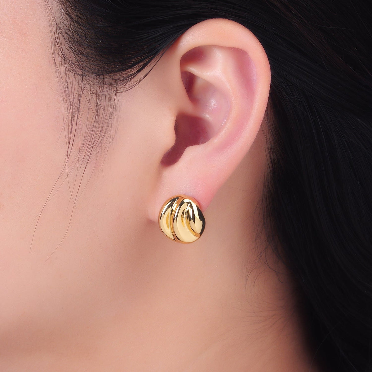 24K Gold Filled Geometric Hammered Lined Round Stud Earrings in Gold &amp; Silver | AB877 AB878