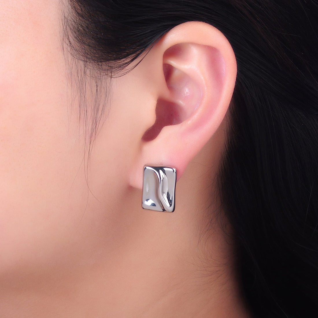 24K Gold Filled Molten Rectangular Stud Earrings in Gold &amp; Silver | AB794 AB795