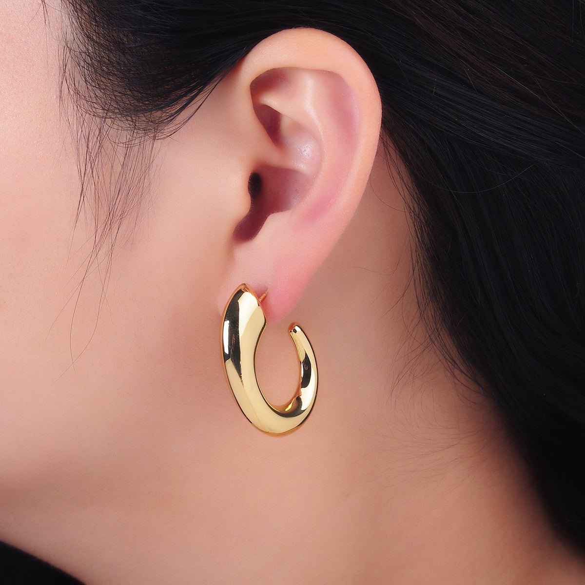 24K Gold Filled 35mm Minimalist J-Shaped Hoop Earrings in Gold &amp; Silver | AB861 AB862