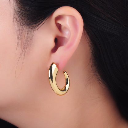 24K Gold Filled 35mm Minimalist J-Shaped Hoop Earrings in Gold &amp; Silver | AB861 AB862