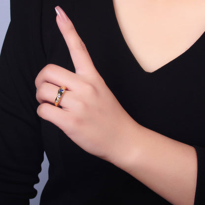 24K Gold Filled Multicolor Baguette CZ Geometric Molten Band Ring in Silver &amp; Gold | O756 O761