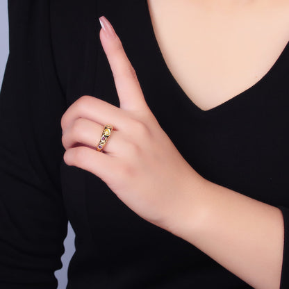 24K Gold Filled Multicolor Geometric Heart Baguette CZ Ring in Gold &amp; Silver | O740 O743