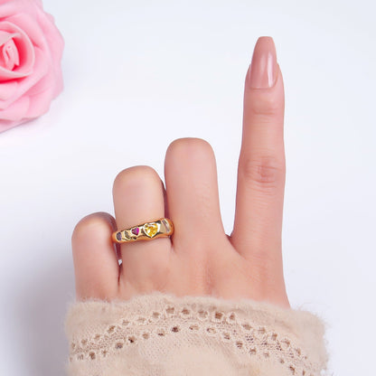 24K Gold Filled Multicolor Geometric Heart Baguette CZ Ring in Gold &amp; Silver | O740 O743