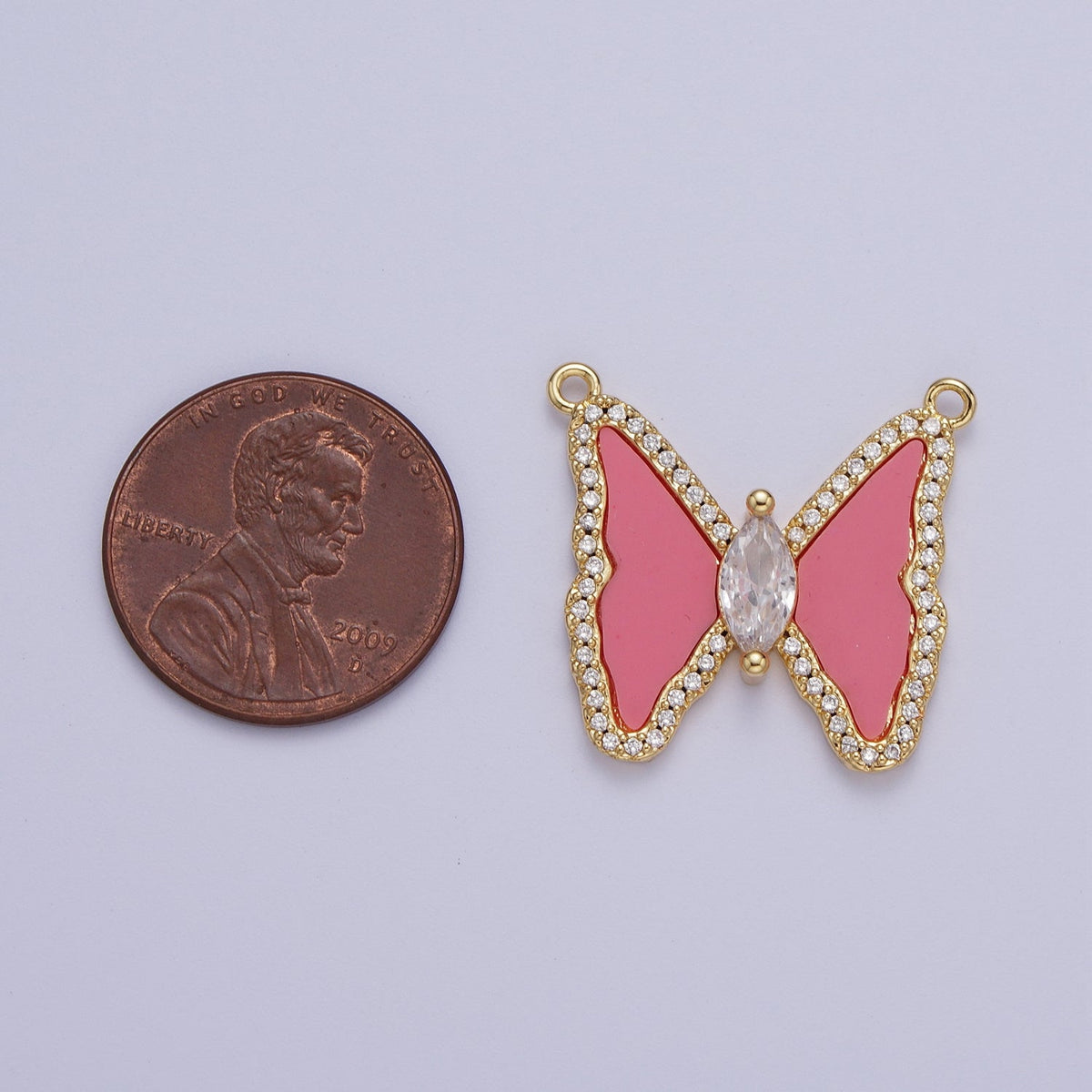 33mm Pink Quartz, Turquoise, Shell Pearl Micro Paved CZ Butterfly Connector | F066 F103 F781