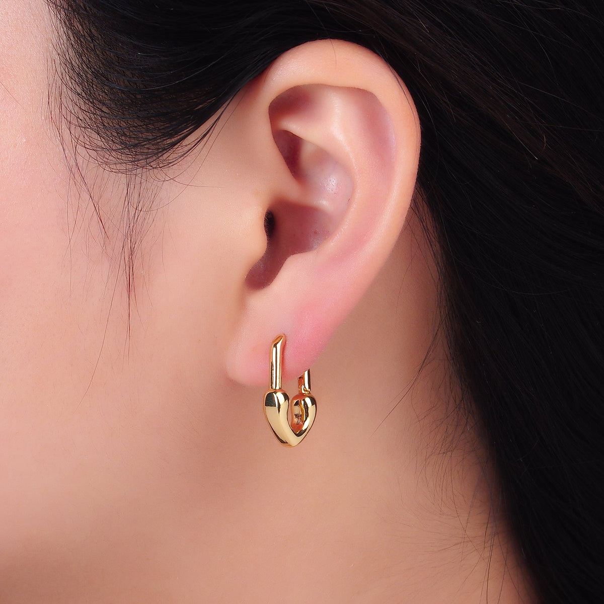 24K Gold Filled 20mm Heart Padlock Oblong Hoop Earrings | AB685