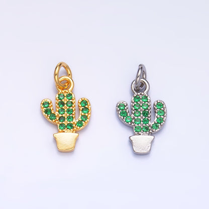 24K Gold Filled 12mm Green Micro Paved CZ Cactus Plant Mini Charm in Gold &amp; Silver | M709