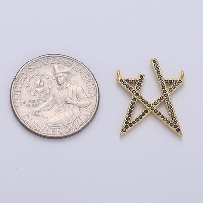 14K Gold Filled Black Micro Paved CZ Open Celestial Star Connector | F378