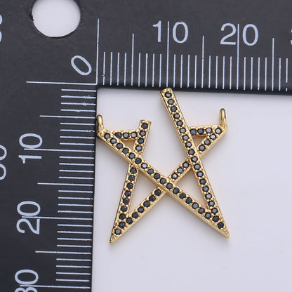 14K Gold Filled Black Micro Paved CZ Open Celestial Star Connector | F378