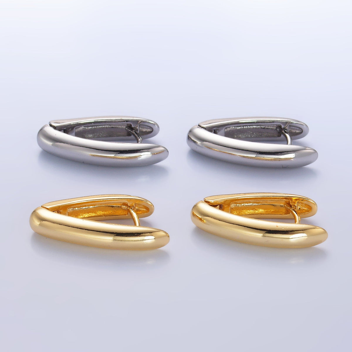 24K Gold Filled Minimalist V-Shaped Hoop Earrings in Gold &amp; Silver | AB681 AB682