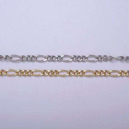 24K Gold Filled Gold Silver Figaro Unfinished Chain, Dainty Figaro Wholesale Chain by Yard For Jewelry Making Supply Component | ROLL-631, ROLL-632 Clearance Pricing