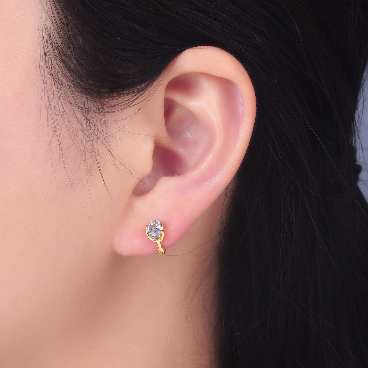 24K Gold Filled 10mm Clear CZ Cartilage Huggie Earrings | AB982