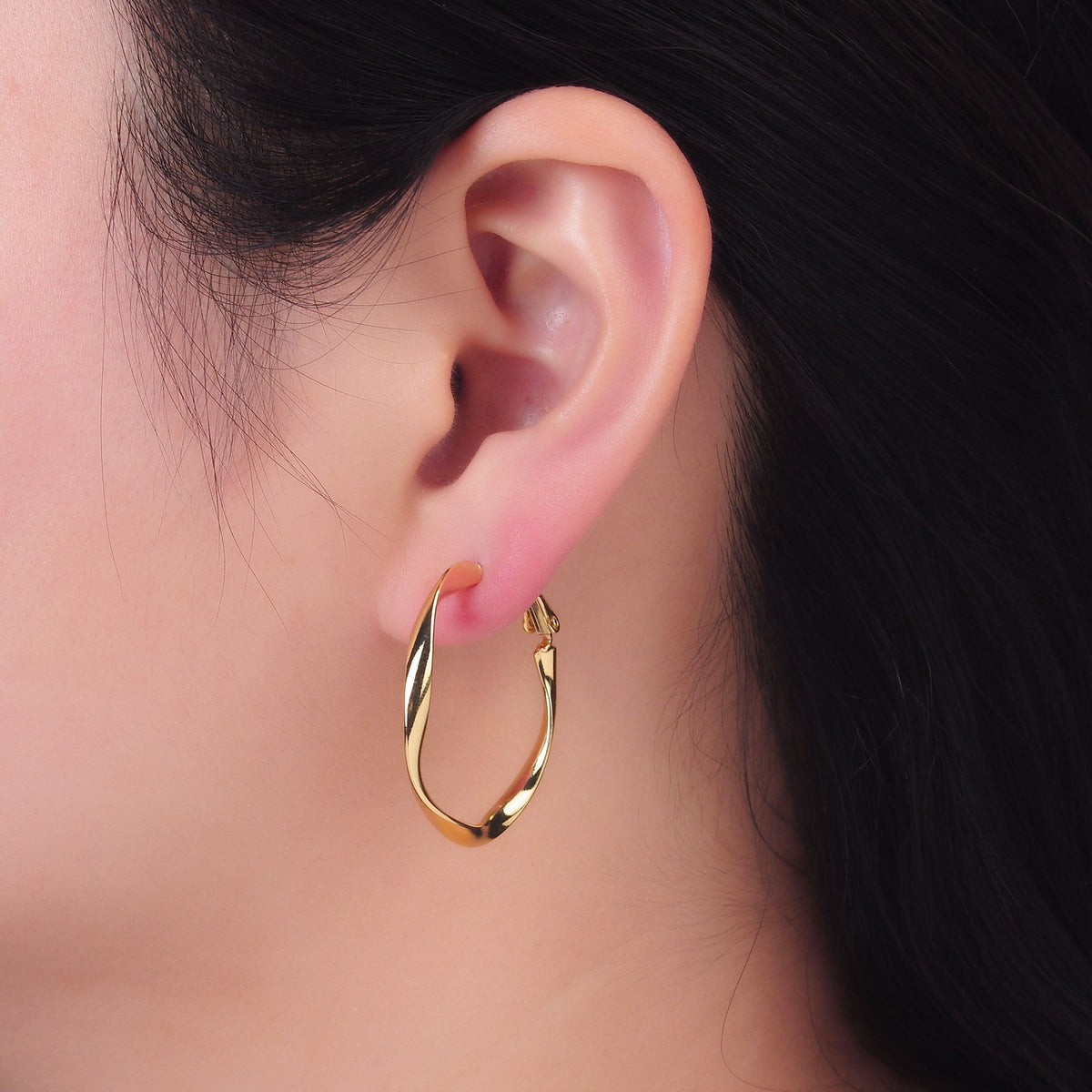 24K Gold Filled 32mm Twisted Hinge Hoop Earrings in Gold &amp; Silver | AB863 AB864
